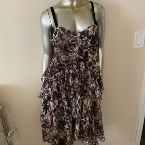 animal print ruffles flare strapped dress size 10 brown multi colorful